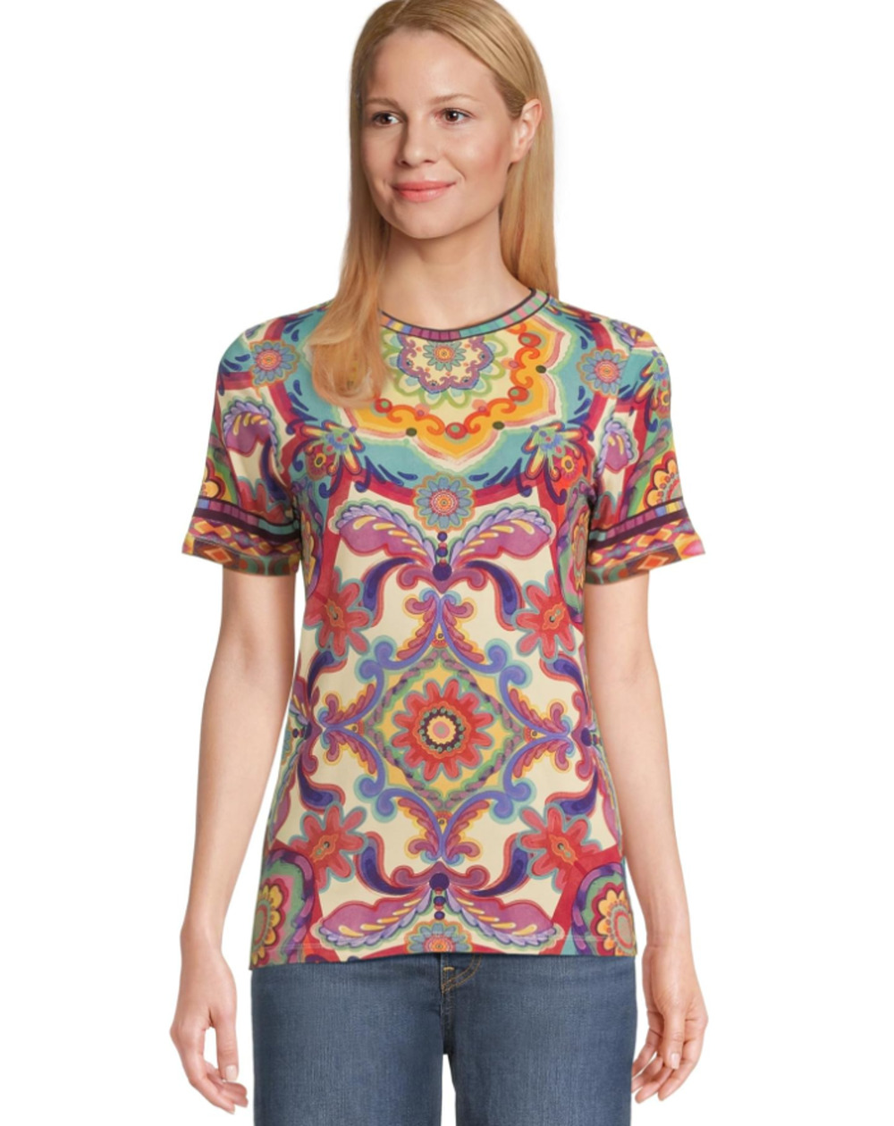 JOHNNY WAS The Janie Favorite Top Large Multi Mcanna Scarf Short Sleeve NWT